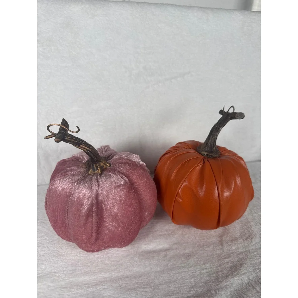 Unbranded Decorative Pumpkins Unisex OS Pink Orange Velvet Faux Leather 2pc